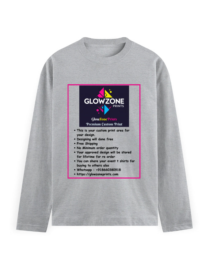 Men's Full Sleeve T-Shirt | MF31 (Custom Print) Grey Melange GlowZonePrints