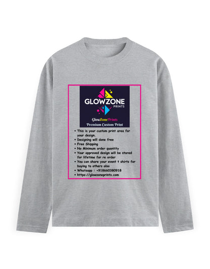Men's Full Sleeve T-Shirt | MF31 (Custom Print) Grey Melange GlowZonePrints