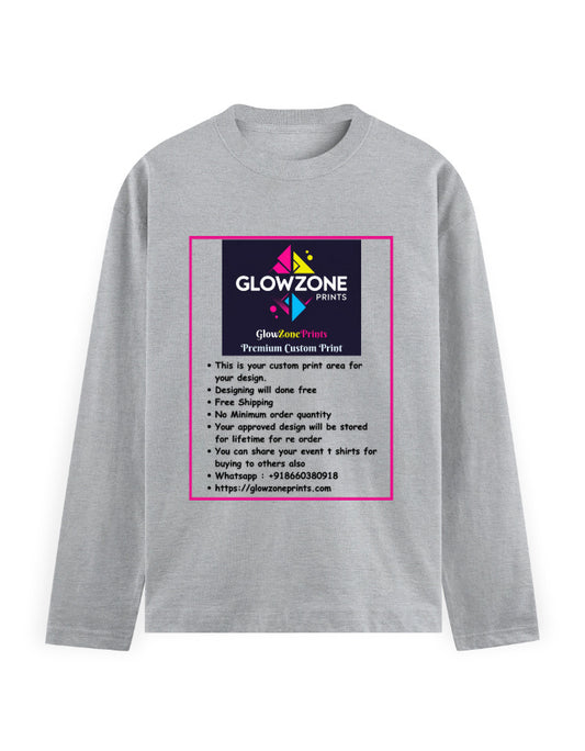 Men's Full Sleeve T-Shirt | MF31 (Custom Print) Grey Melange GlowZonePrints
