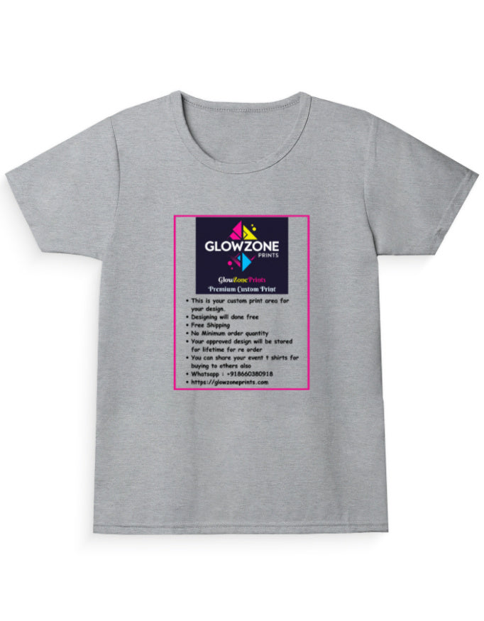 Girl's Crew Neck T-Shirt (Custom Print) Grey Melange GlowZonePrints