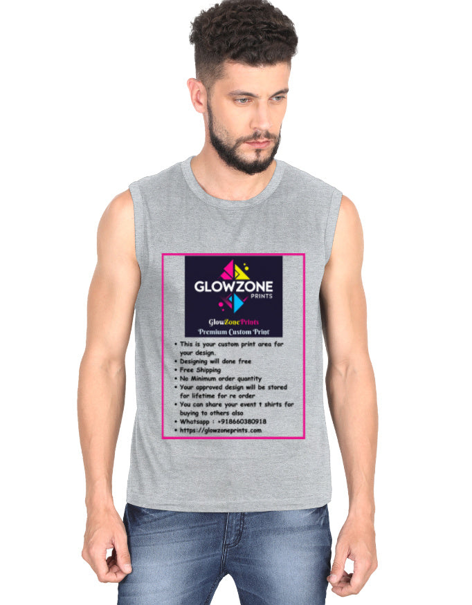 Men's Sleeveless T-Shirt | MS36 (Custom Print) Grey Melange GlowZonePrints