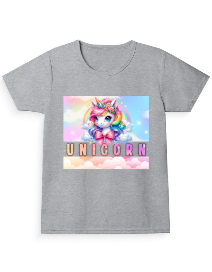 Unicorn Girl’s Crew Neck T-Shirt Grey Melange GlowZonePrints