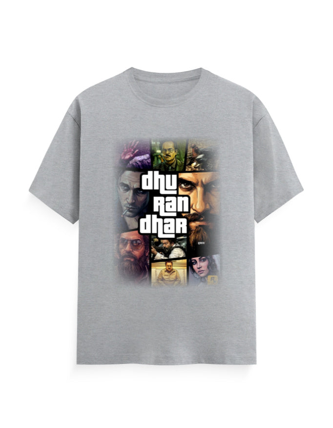 Unisex Crew T-Shirt – Dhurandhar(C) Grey Melange GlowZonePrints