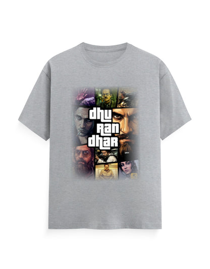 Unisex Crew T-Shirt – Dhurandhar(C) Grey Melange GlowZonePrints