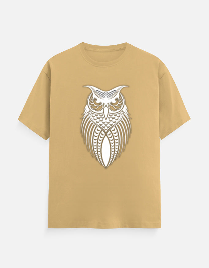 Unisex Classic Crew T-Shirt – Owl Halftone Design Beige GlowZonePrints