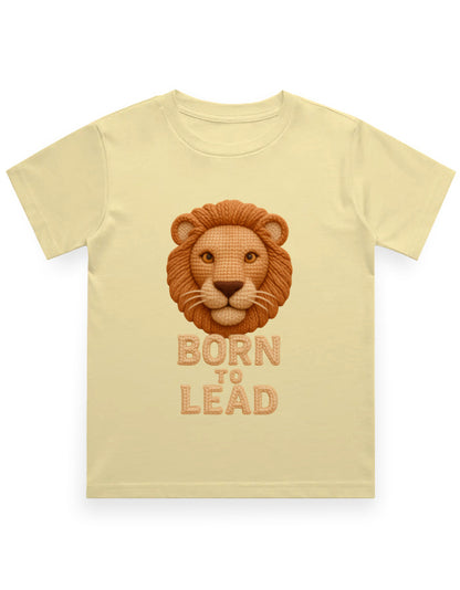 Kids Crew Neck T-Shirt – Born to Lead Lion Edition Beige GlowZonePrints