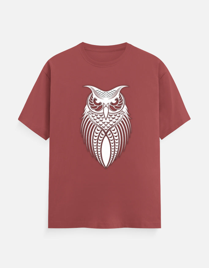 Unisex Classic Crew T-Shirt – Owl Halftone Design Coral GlowZonePrints