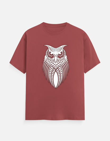 Unisex Classic Crew T-Shirt – Owl Halftone Design Coral GlowZonePrints