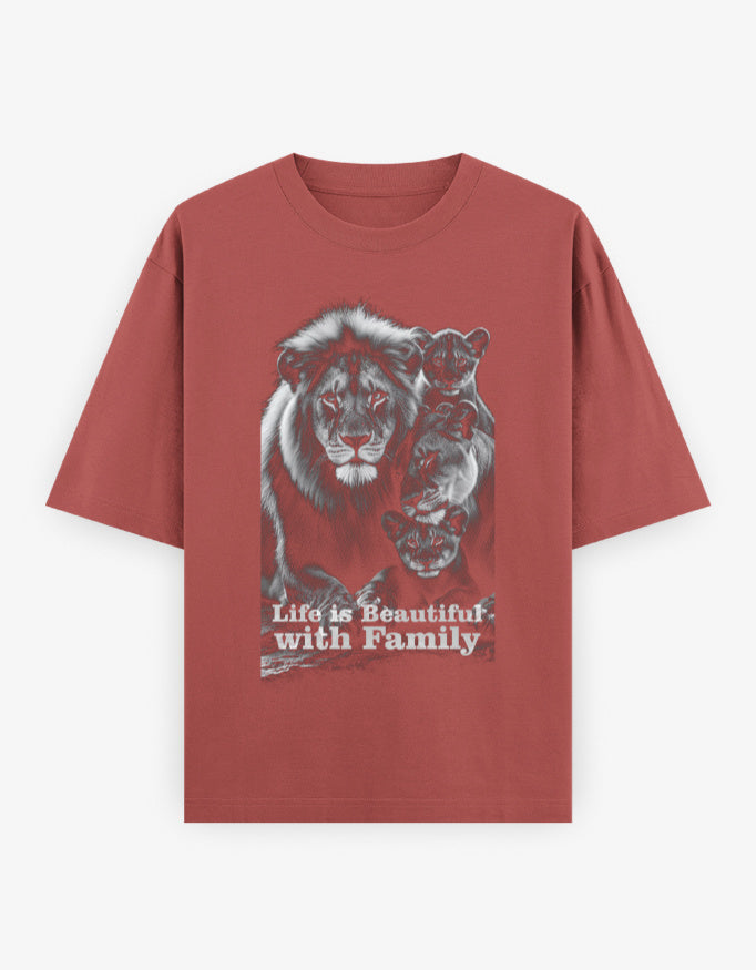 Oversized Classic T-Shirt – Life Is Beautiful with Family Coral GlowZonePrints