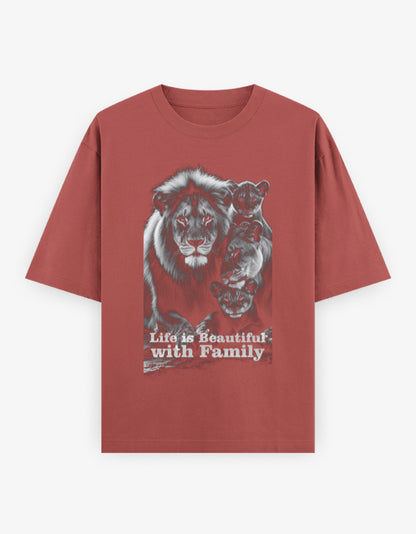 Oversized Classic T-Shirt – Life Is Beautiful with Family Coral GlowZonePrints
