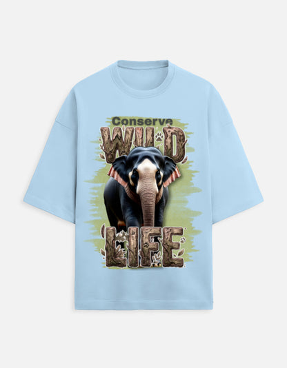 Unisex Terry Oversized Tee – Conserve Wild Life Baby Blue GlowZonePrints
