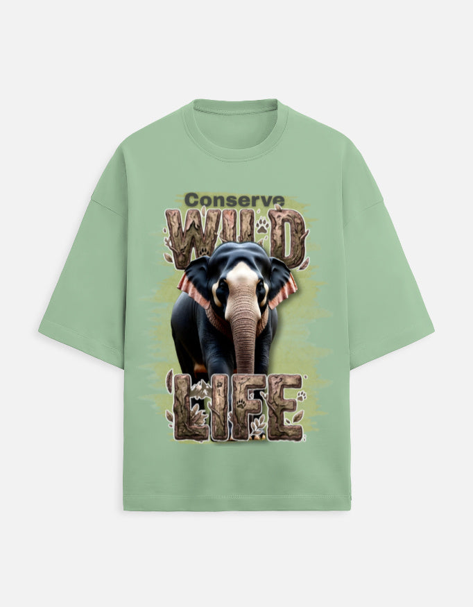 Unisex Terry Oversized Tee – Conserve Wild Life Jade GlowZonePrints