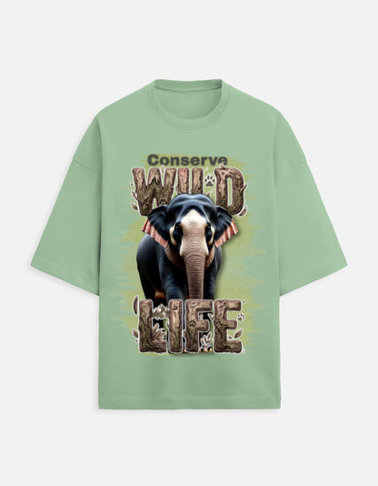 Unisex Terry Oversized Tee – Conserve Wild Life Jade GlowZonePrints