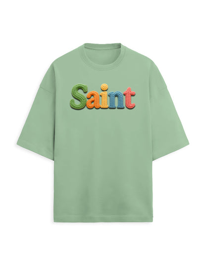 Unisex Terry Oversized Tee – Woolen SAINT Text Edition Jade - Woolen Text Effect GlowZonePrints