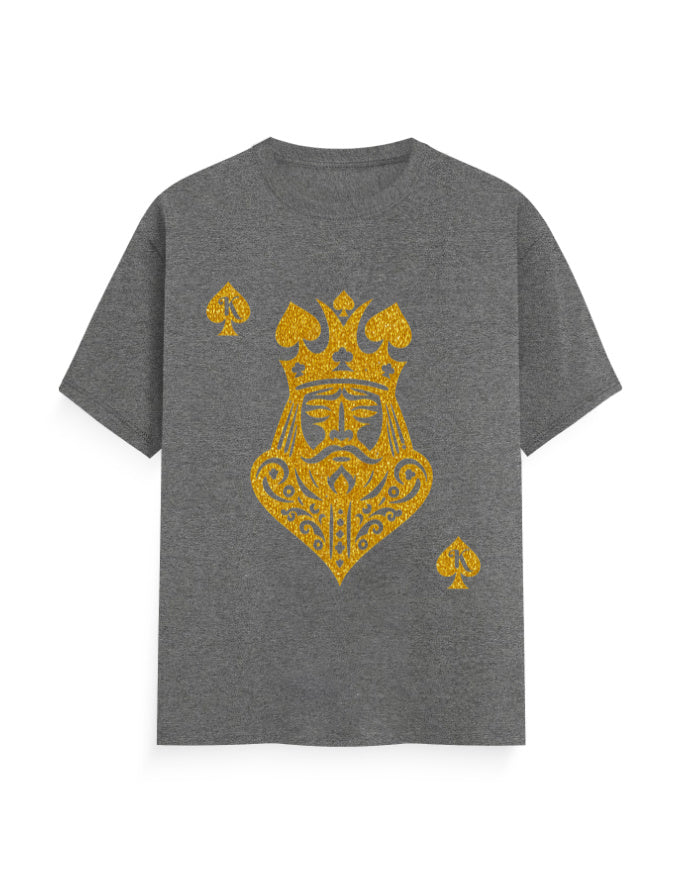 Unisex Classic Crew T-Shirt – Card King heart Charcoal Melange GlowZonePrints