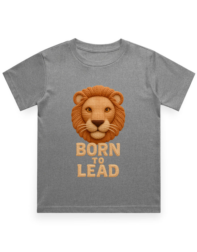 Kids Crew Neck T-Shirt – Born to Lead Lion Edition Charcoal Melange GlowZonePrints