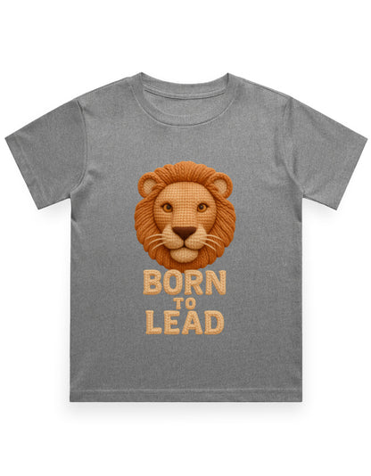 Kids Crew Neck T-Shirt – Born to Lead Lion Edition Charcoal Melange GlowZonePrints
