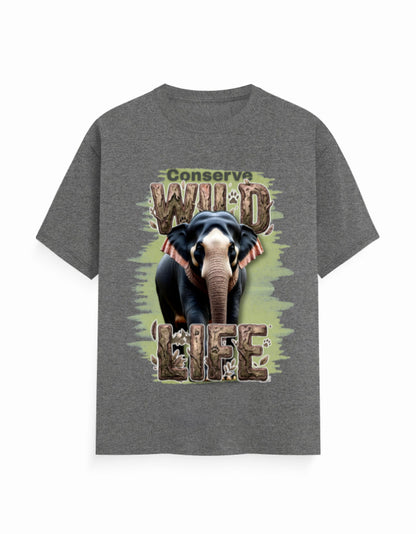 Unisex Classic Crew T-Shirt – Conserve Wild Life Charcoal Melange GlowZonePrints