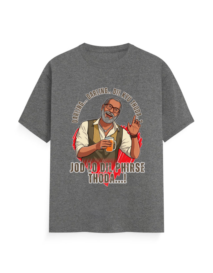 Unisex Classic Crew T-Shirt – Darling Darling Dil Kyu Thoda.? Charcoal Melange GlowZonePrints