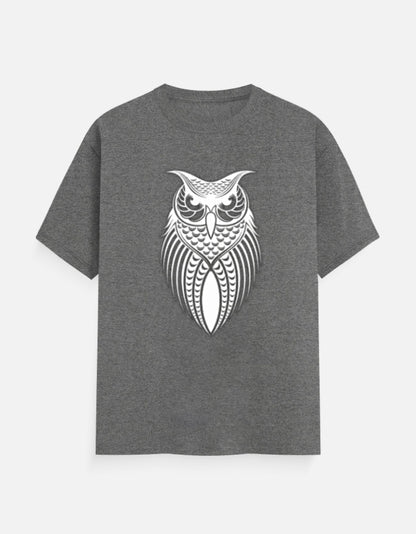 Unisex Classic Crew T-Shirt – Owl Halftone Design Charcoal Melange GlowZonePrints