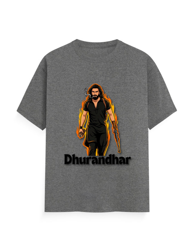 Unisex Crew T-Shirt - Dhurandhar(A) Charcoal Melange GlowZonePrints