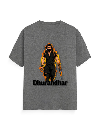 Unisex Crew T-Shirt - Dhurandhar(A) Charcoal Melange GlowZonePrints
