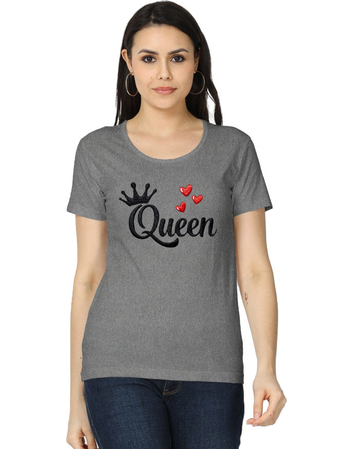 Women's Classic T-Shirt - Queen - Embroidery Edition Charcoal Melange GlowZonePrints