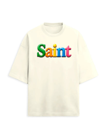 Unisex Terry Oversized Tee – Glossy SAINT Text Edition Off White - Glossy Text Effect GlowZonePrints