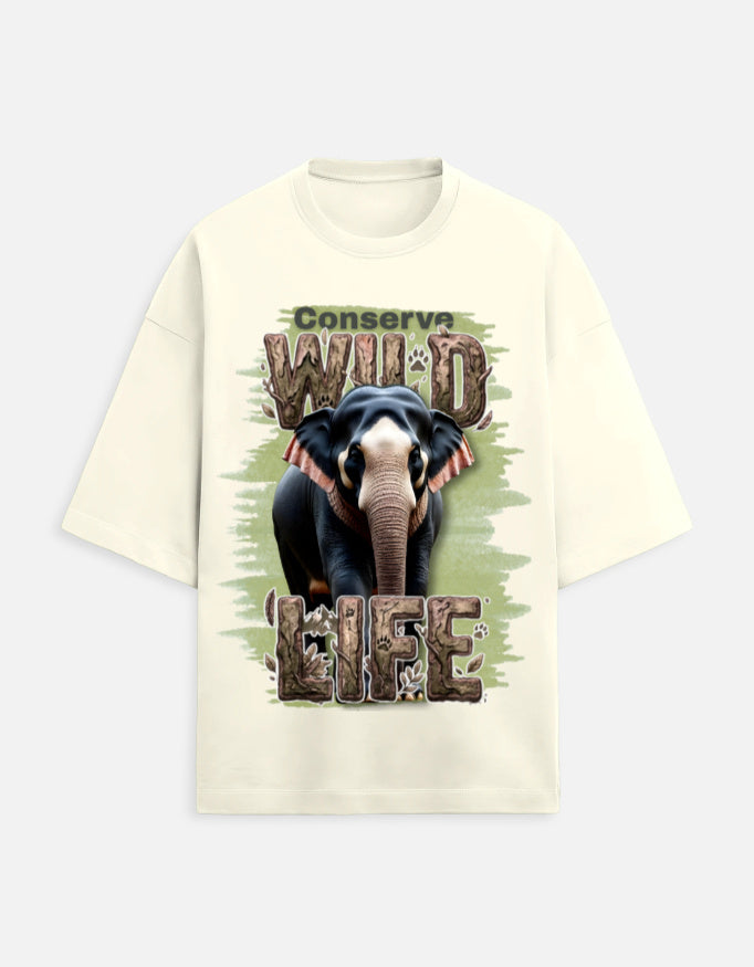 Unisex Terry Oversized Tee – Conserve Wild Life Off White GlowZonePrints