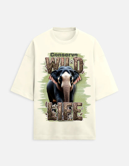 Unisex Terry Oversized Tee – Conserve Wild Life Off White GlowZonePrints