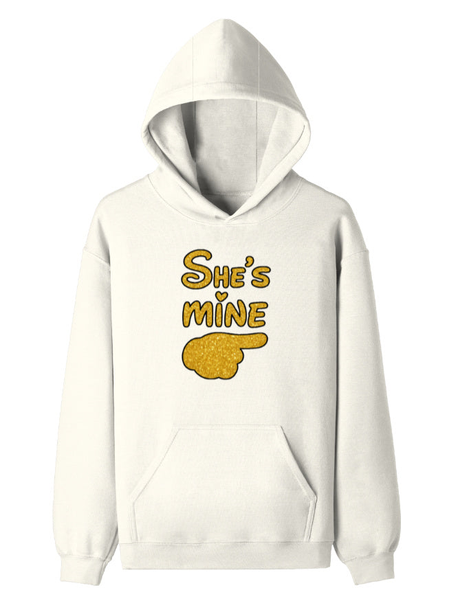 Unisex Pullover Hoodie -She's Mine Off White GlowZonePrints