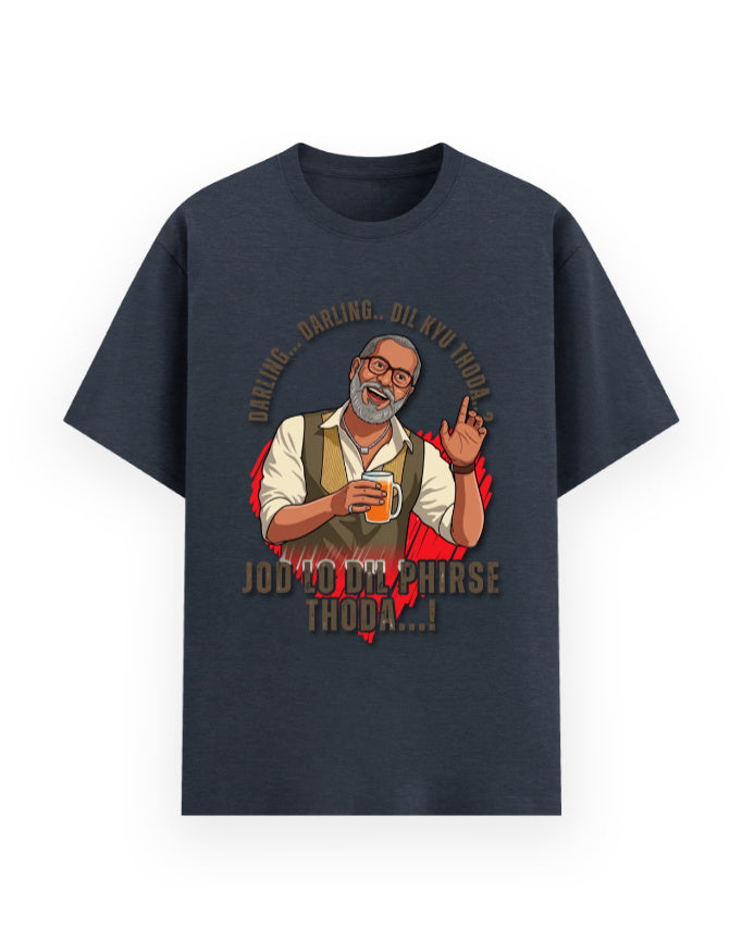 Unisex Basic T-Shirt – Darling Darling Dil Kyu Thoda.? Navy melange GlowZonePrints