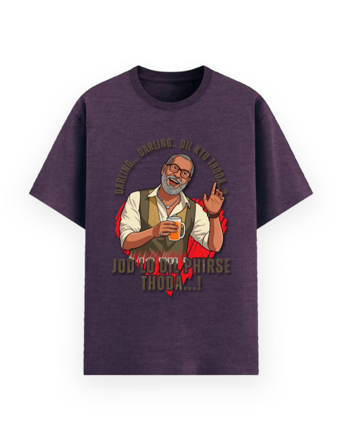 Unisex Basic T-Shirt – Darling Darling Dil Kyu Thoda.? Purple melange GlowZonePrints