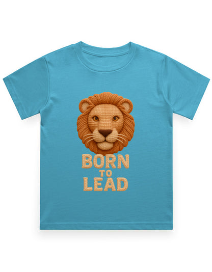 Kids Crew Neck T-Shirt – Born to Lead Lion Edition SkyBlue GlowZonePrints