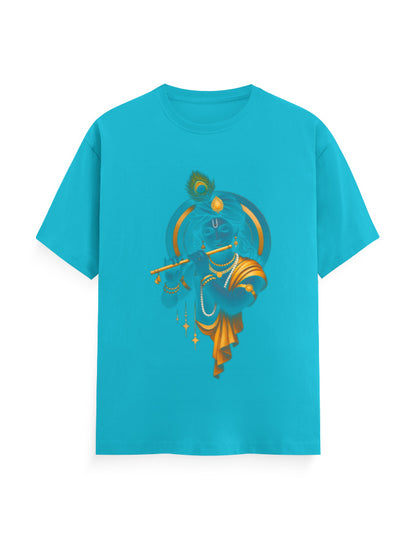 Unisex Classic Crew T-Shirt – Krishna Playing Flute SkyBlue GlowZonePrints