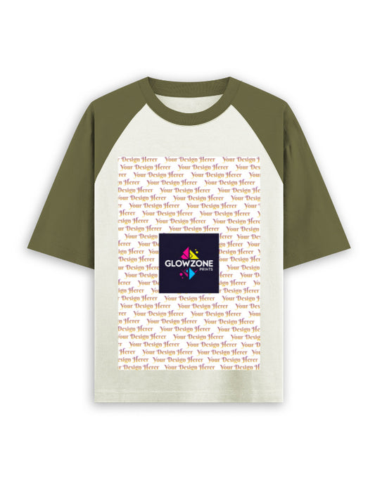 Unisex Oversized Raglan T-Shirt – Custom Print Olive Green off white GlowZonePrints