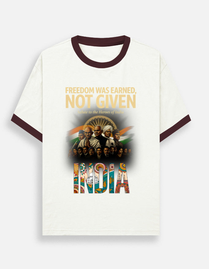 Unisex Ringer T-Shirt – Freedom Was Earned, Not Given Maroon off white GlowZonePrints