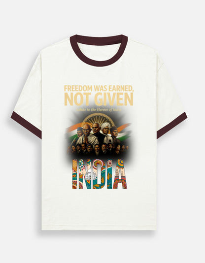 Unisex Ringer T-Shirt – Freedom Was Earned, Not Given Maroon off white GlowZonePrints