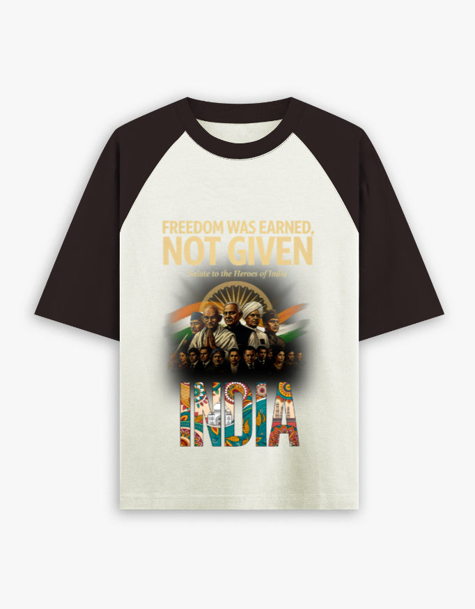 Unisex Oversized Raglan – Freedom Was Earned, Not Given Coffee Brown off white GlowZonePrints
