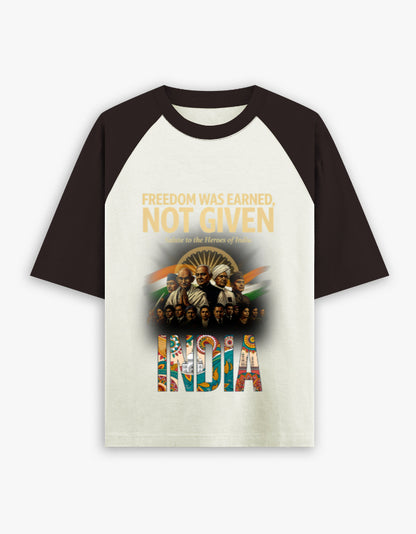 Unisex Oversized Raglan – Freedom Was Earned, Not Given Coffee Brown off white GlowZonePrints