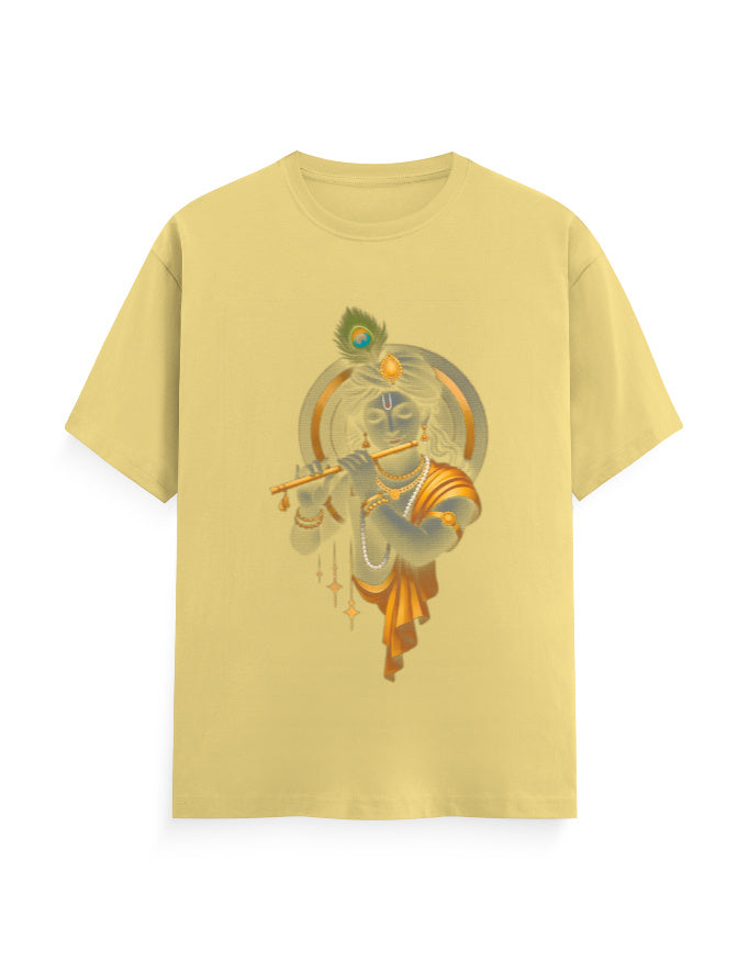 Unisex Classic Crew T-Shirt – Krishna Playing Flute Yellow GlowZonePrints