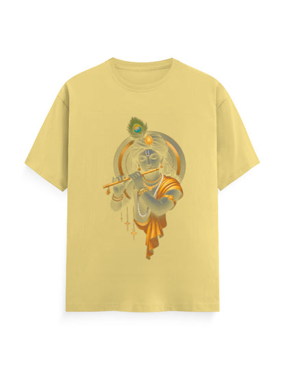 Unisex Classic Crew T-Shirt – Krishna Playing Flute Yellow GlowZonePrints