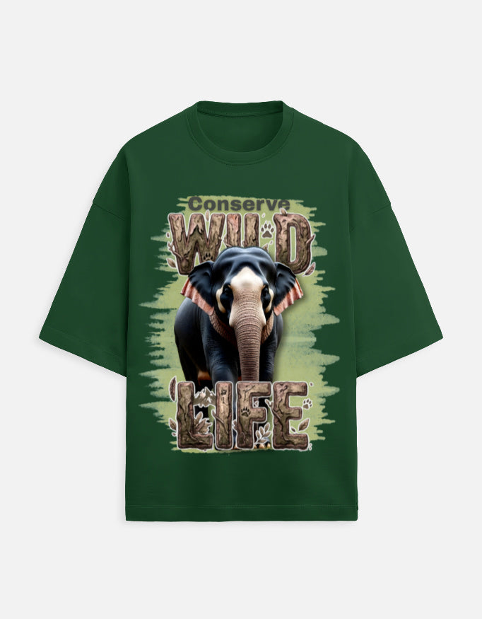 Unisex Terry Oversized Tee – Conserve Wild Life Bottle Green GlowZonePrints