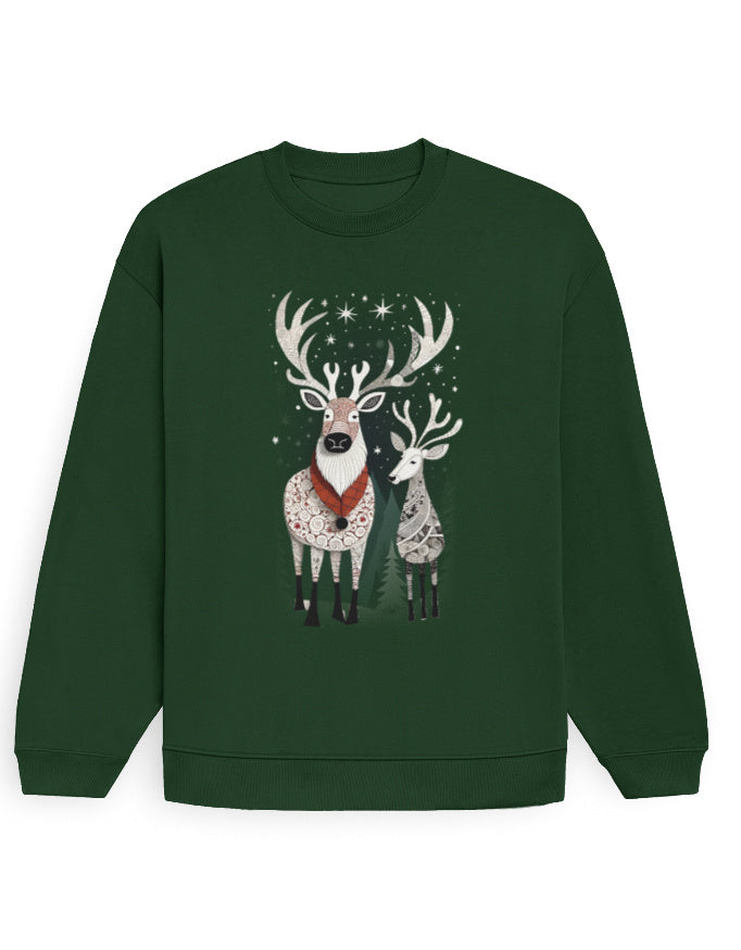 Unisex Oversized Sweatshirt Reindeer | UH35 Bottle Green GlowZonePrints