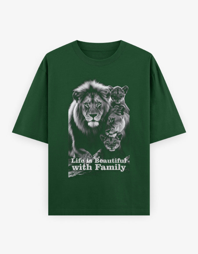 Oversized Classic T-Shirt – Life Is Beautiful with Family Bottle Green GlowZonePrints