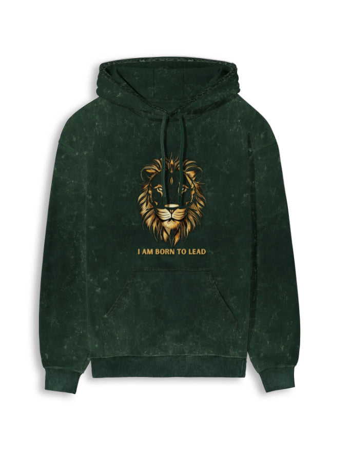 Unisex Acid Washed Hoodie Lion | UH62 Bottle Green GlowZonePrints