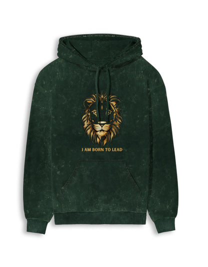 Unisex Acid Washed Hoodie Lion | UH62 Bottle Green GlowZonePrints