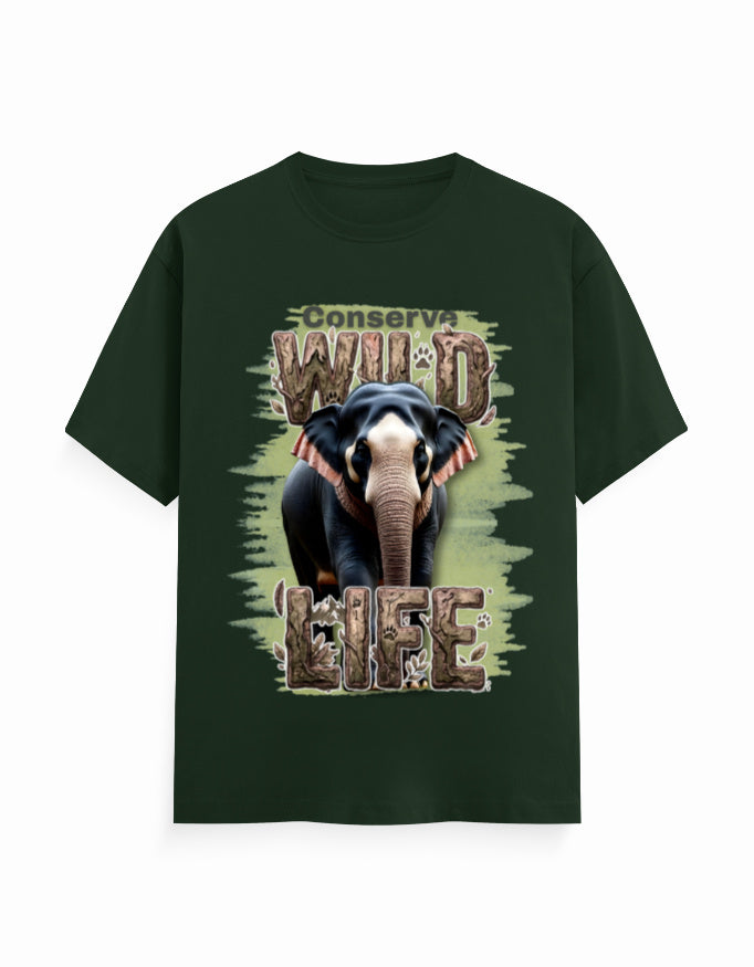 Unisex Classic Crew T-Shirt – Conserve Wild Life Bottle Green GlowZonePrints