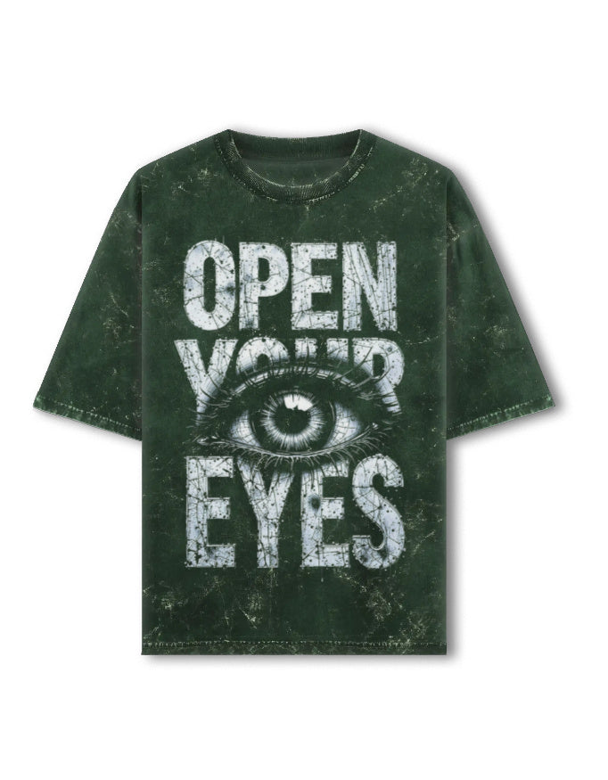 Acid Washed Oversized Tee – Open Your Eye Bottle Green GlowZonePrints