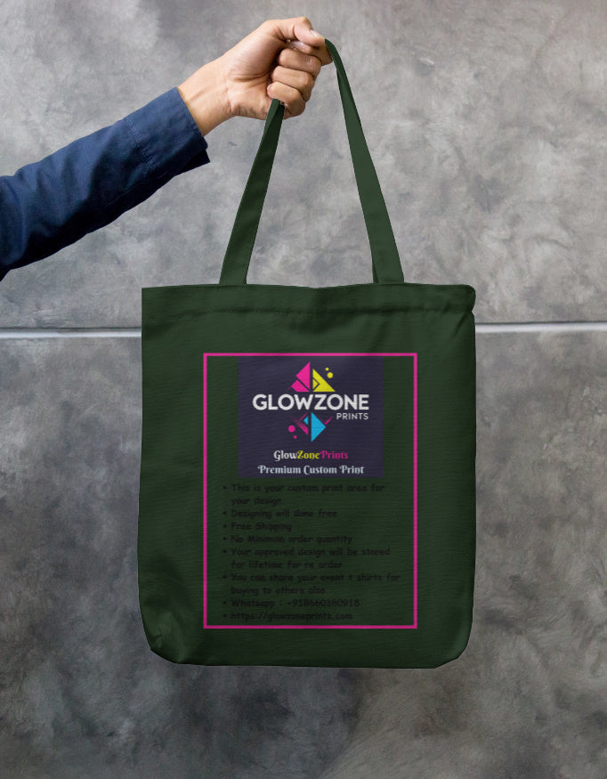 Tote Bag with Zipper (Custom Print) Bottle Green Standard GlowZonePrints